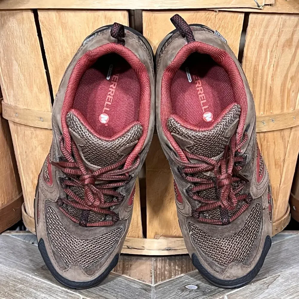 Merrell Azura Waterproof Dark Earth Brown Red Leather Hiking Shoes Womens Size 7